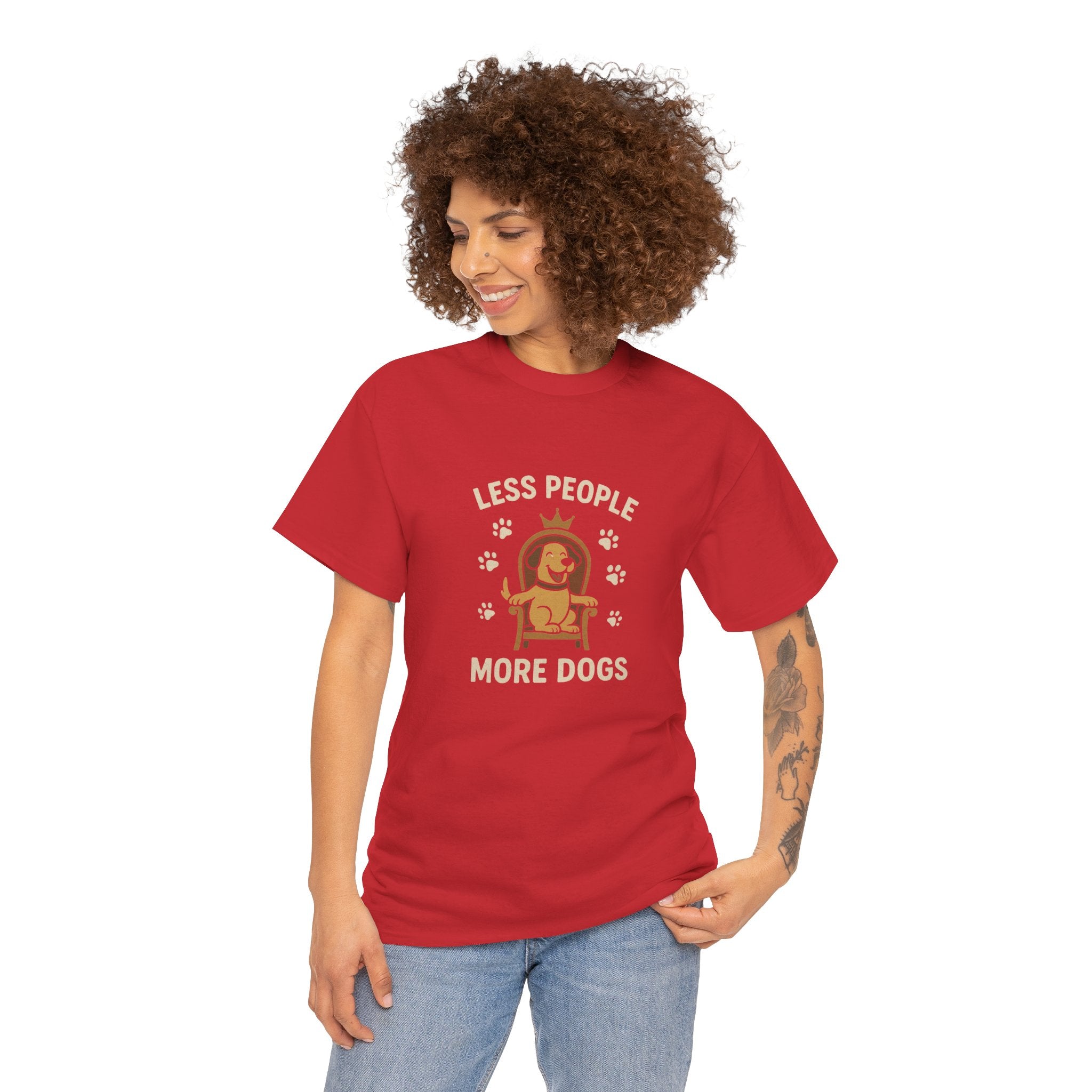 Unisex Heavy Cotton Tee - "Less People More Dogs" Graphic Tee, Dog Lover Gift, Casual T-Shirt, Pet Owner Apparel, Funny Animal Shirt