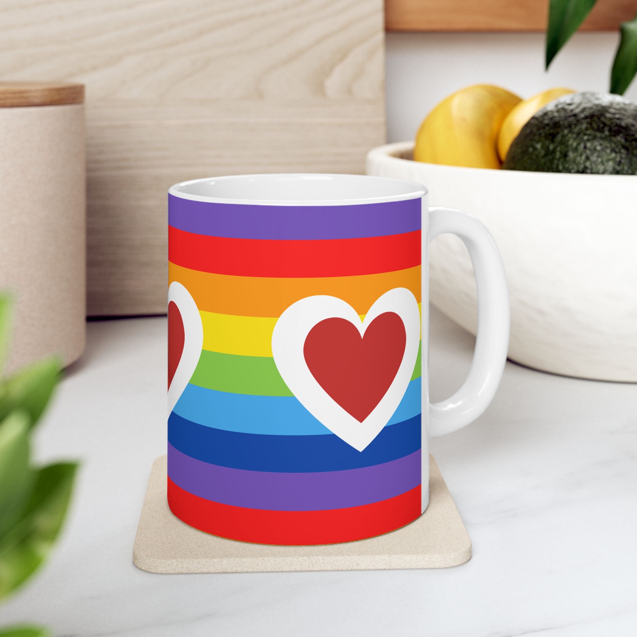 Colorful Rainbow Heart Ceramic Mug - Perfect for Pride Month, Gifts for LGBTQ+ Friends, Coffee Lovers, and Celebrations