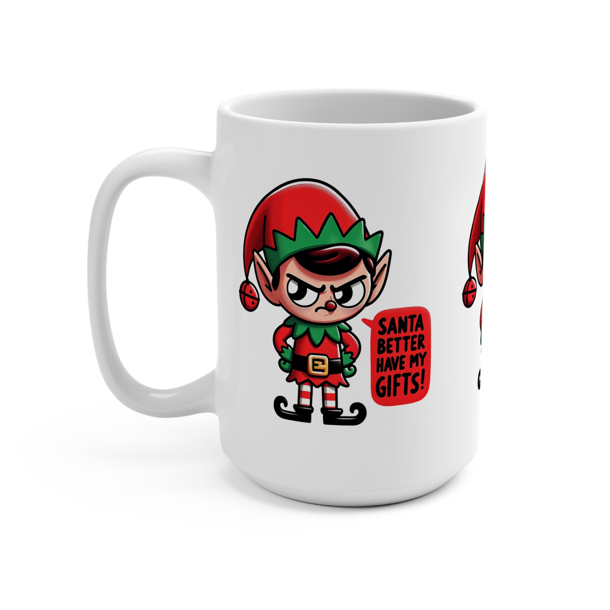 Santa's Gift Grumpy Elf Mug, Funny Holiday Coffee Cup, Christmas Gift for Adults, Unique Ceramic Tea Cup, Festive Kitchen Decor