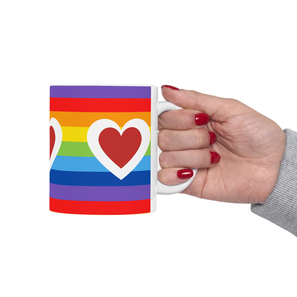 Colorful Rainbow Heart Ceramic Mug - Perfect for Pride Month, Gifts for LGBTQ+ Friends, Coffee Lovers, and Celebrations