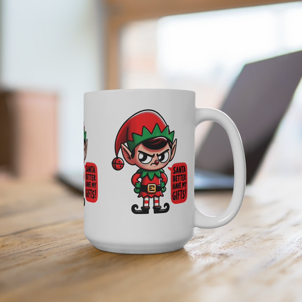 Santa's Gift Grumpy Elf Mug, Funny Holiday Coffee Cup, Christmas Gift for Adults, Unique Ceramic Tea Cup, Festive Kitchen Decor