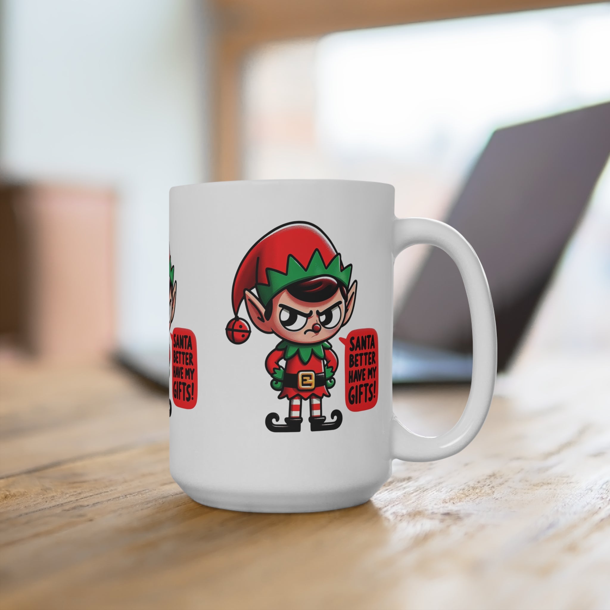 Santa's Gift Grumpy Elf Mug, Funny Holiday Coffee Cup, Christmas Gift for Adults, Unique Ceramic Tea Cup, Festive Kitchen Decor