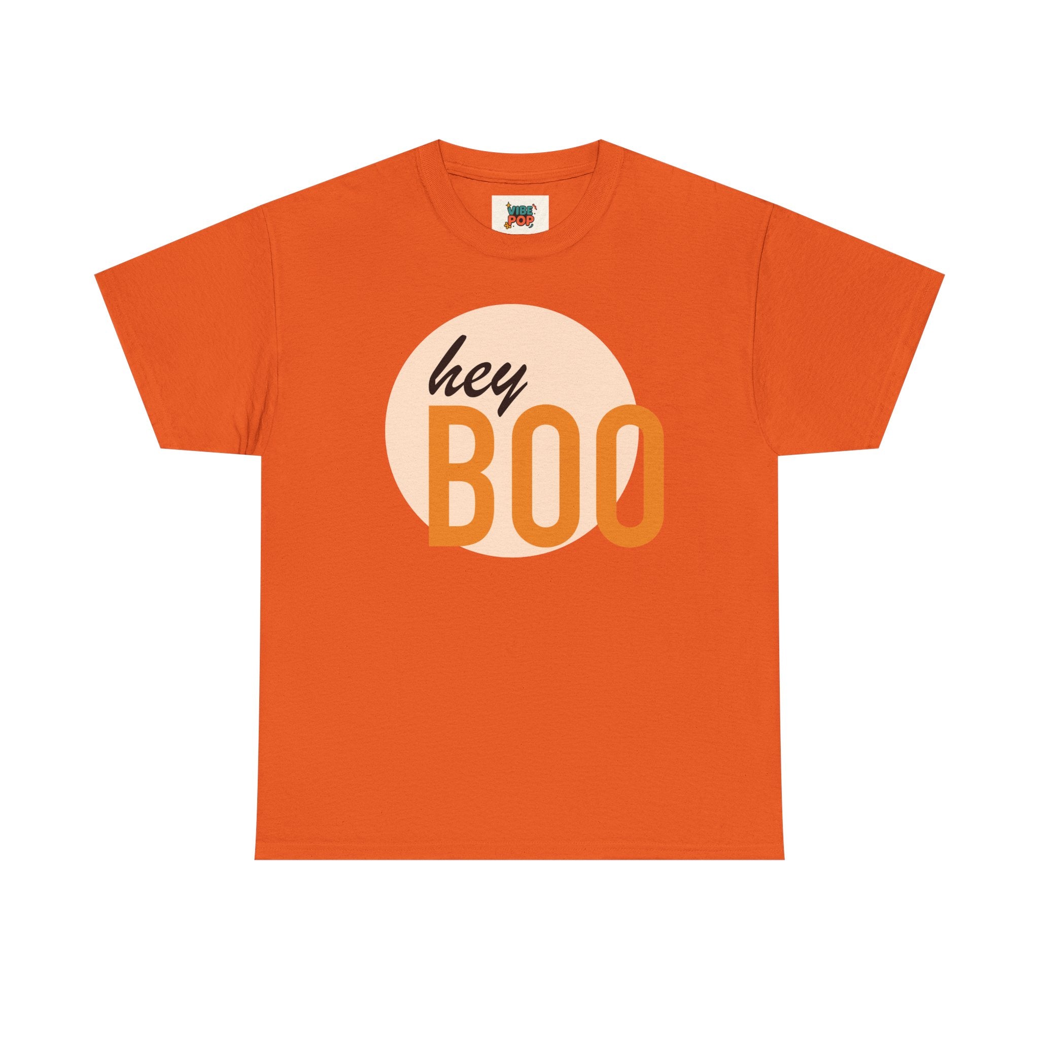 Hey Boo Unisex Heavy Cotton Tee - Casual Fall Shirt, Halloween Apparel, Cute Gift for Friends, Everyday Wear, Cozy Vibe