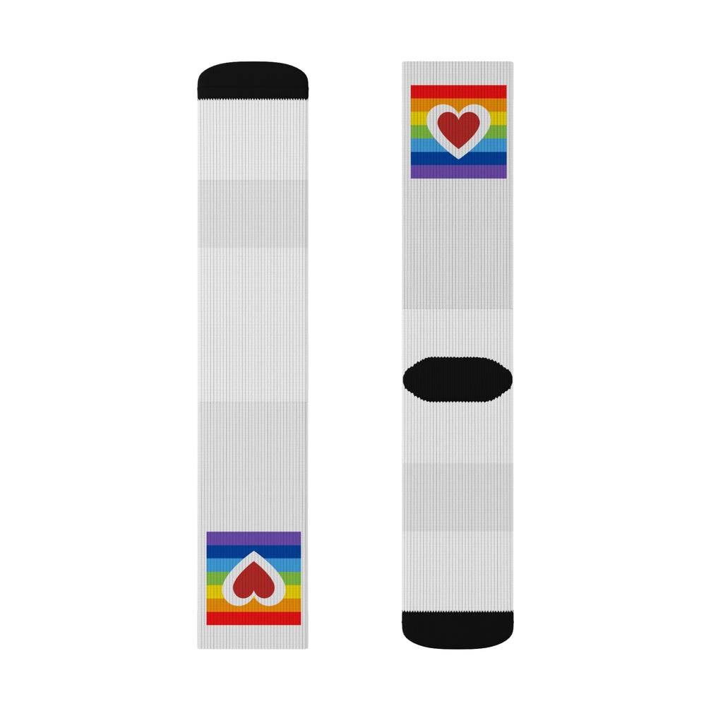 Rainbow Heart Sublimation Socks - LGBTQ+ Pride, Comfortable Wear, Gift for Friends, Fashion Accessory, Cozy Footwear