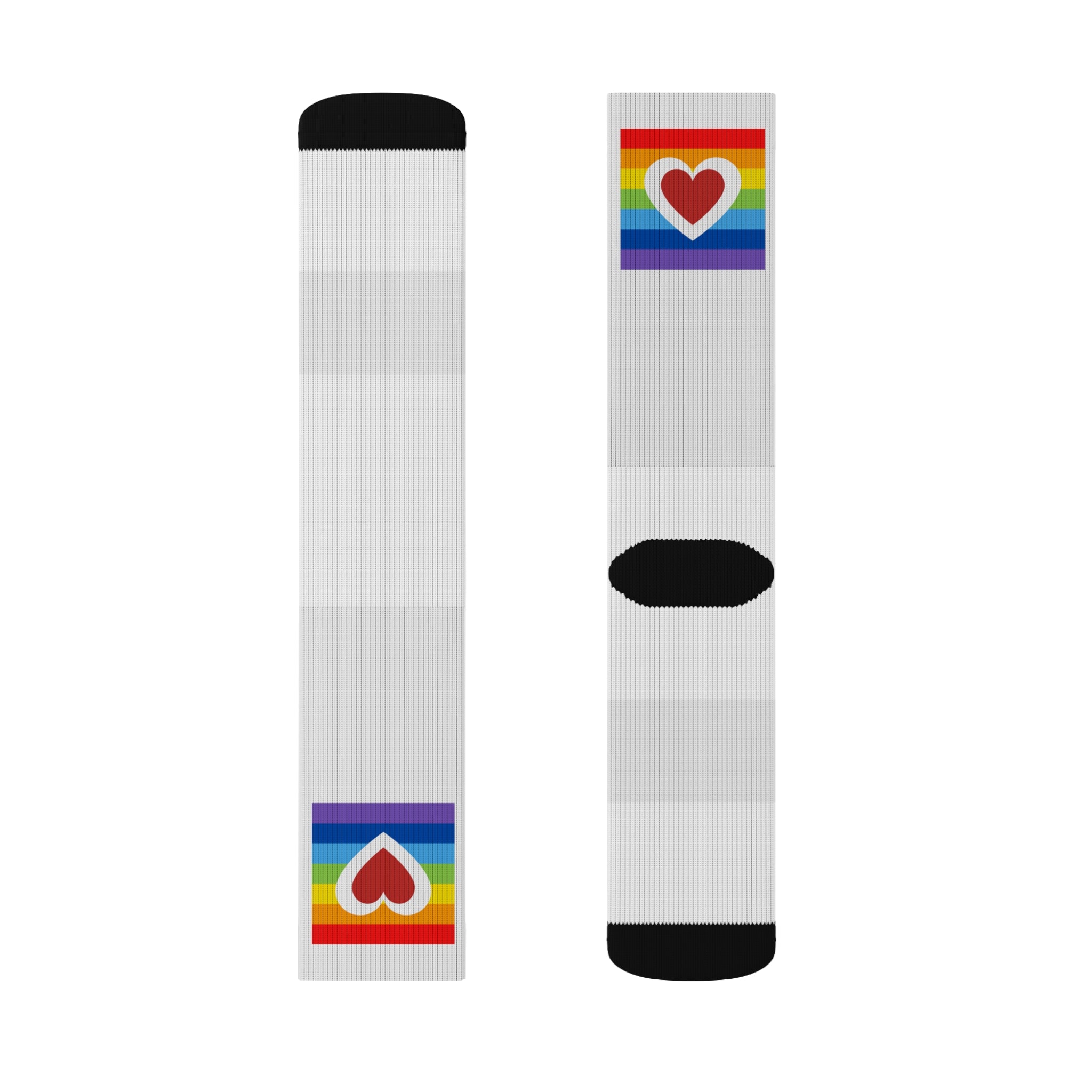Rainbow Heart Sublimation Socks - LGBTQ+ Pride, Comfortable Wear, Gift for Friends, Fashion Accessory, Cozy Footwear