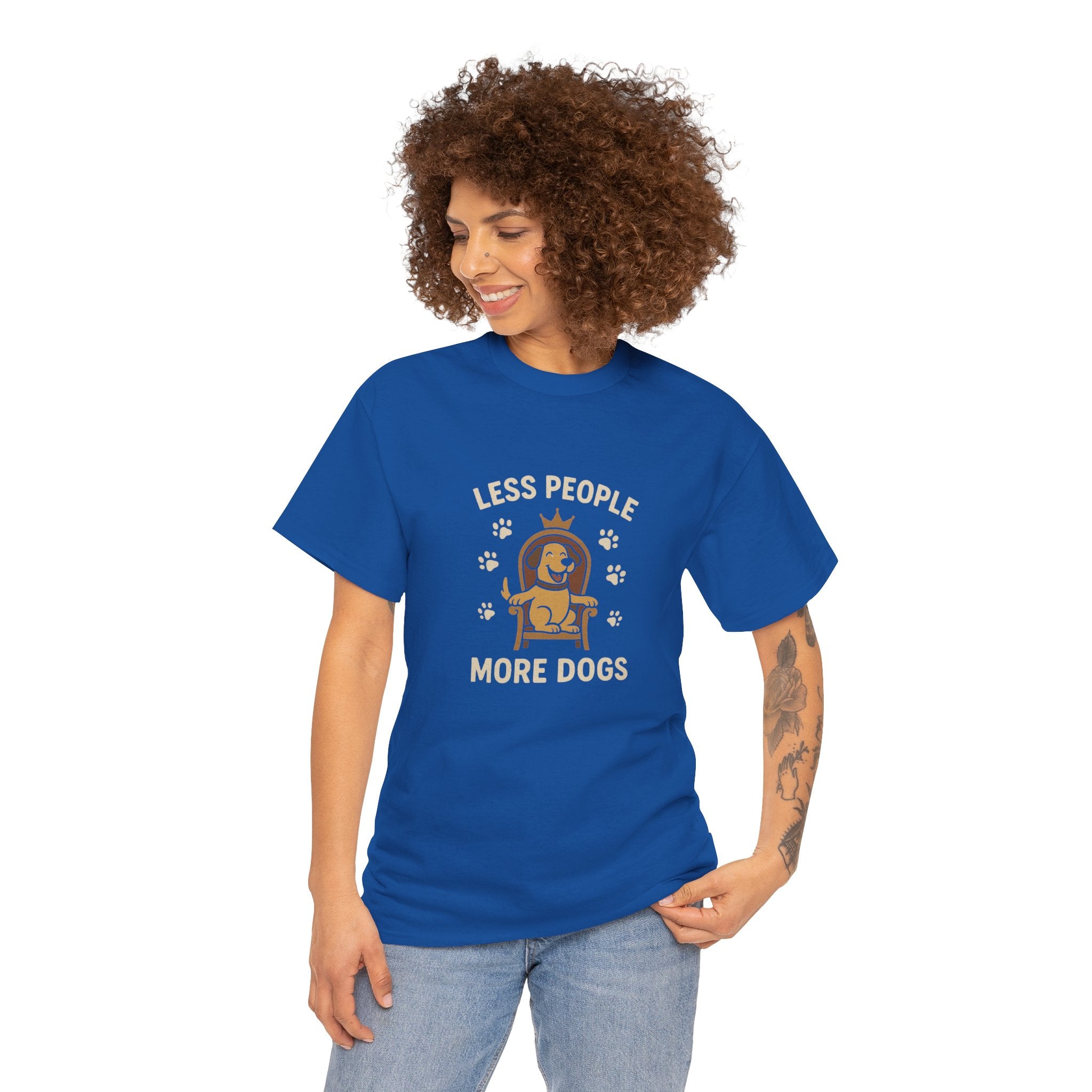 Unisex Heavy Cotton Tee - "Less People More Dogs" Graphic Tee, Dog Lover Gift, Casual T-Shirt, Pet Owner Apparel, Funny Animal Shirt