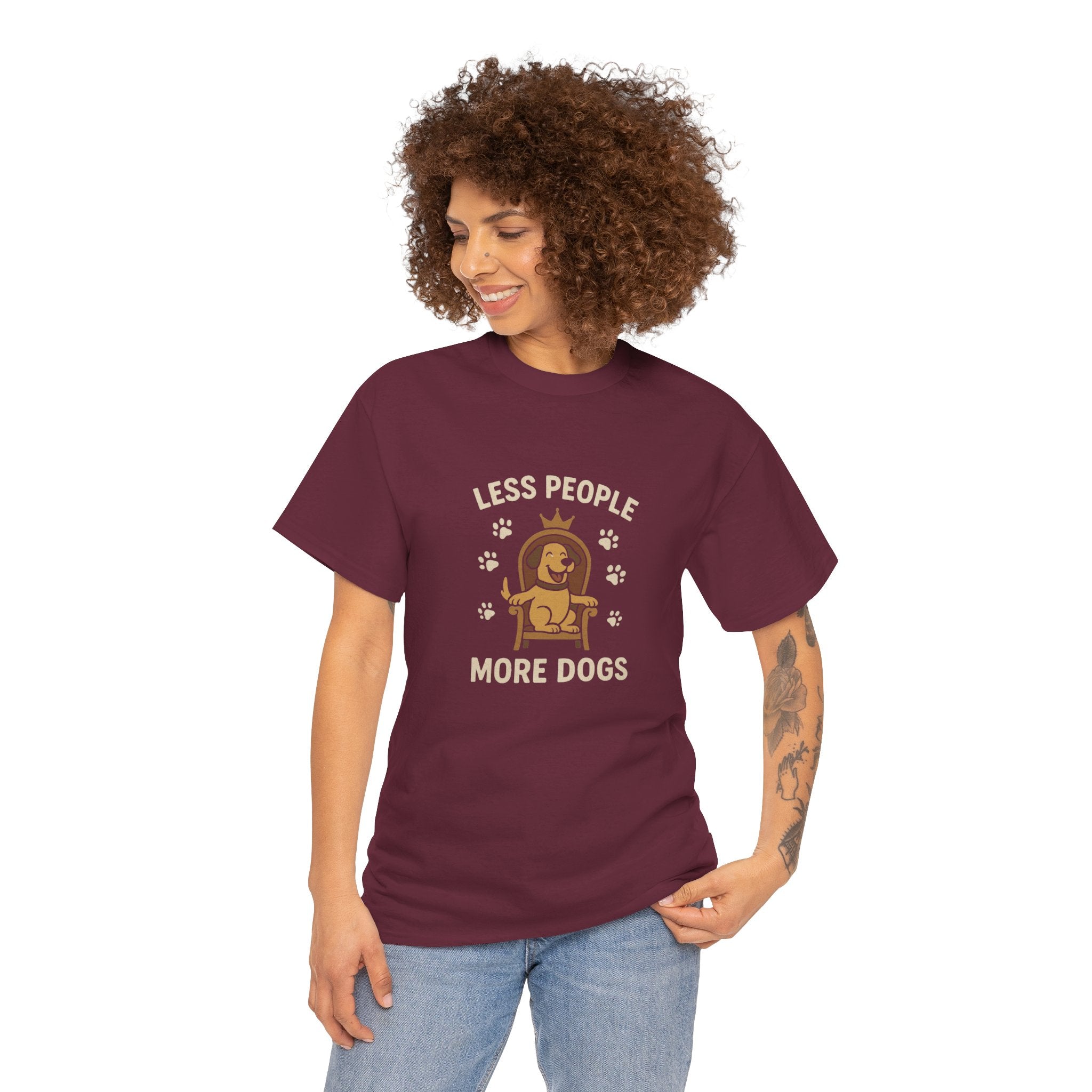Unisex Heavy Cotton Tee - "Less People More Dogs" Graphic Tee, Dog Lover Gift, Casual T-Shirt, Pet Owner Apparel, Funny Animal Shirt