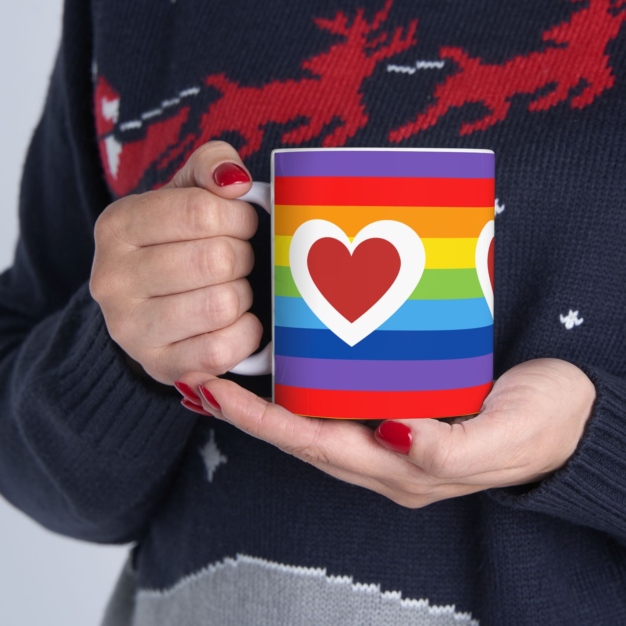 Colorful Rainbow Heart Ceramic Mug - Perfect for Pride Month, Gifts for LGBTQ+ Friends, Coffee Lovers, and Celebrations