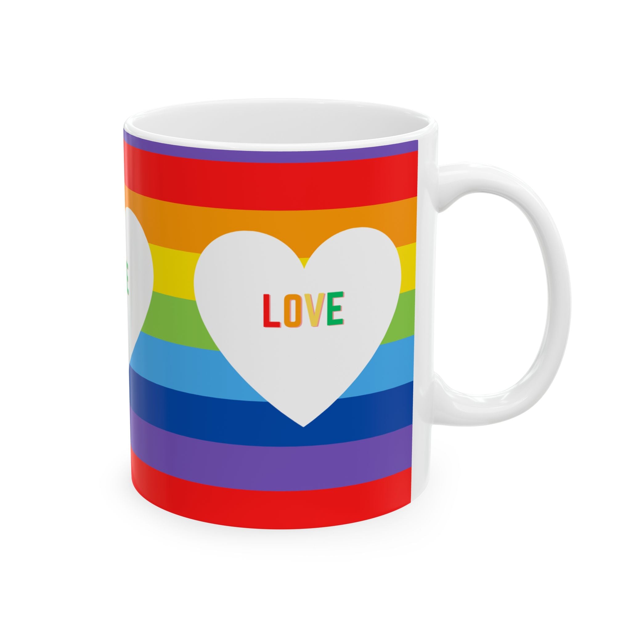 Rainbow Love Ceramic Mug - LGBTQ+ Pride Cup, Coffee Mug, Gift for Friends, Tea Mug, Colorful Drinkware