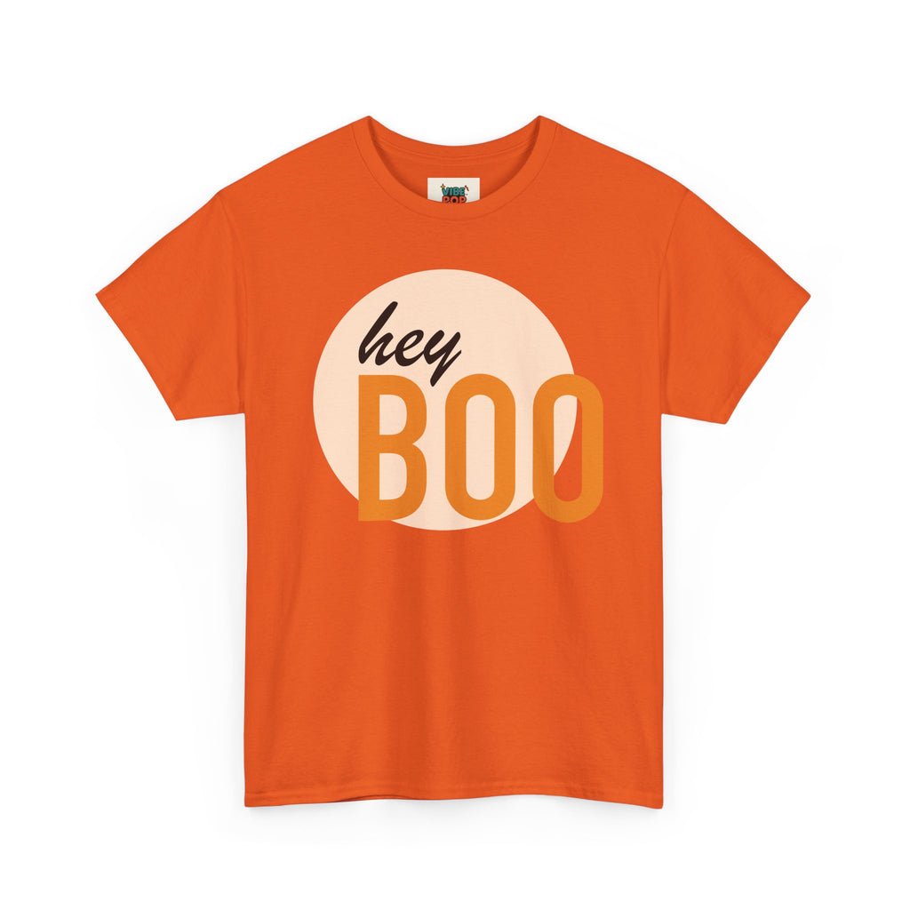 Hey Boo Unisex Heavy Cotton Tee - Casual Fall Shirt, Halloween Apparel, Cute Gift for Friends, Everyday Wear, Cozy Vibe