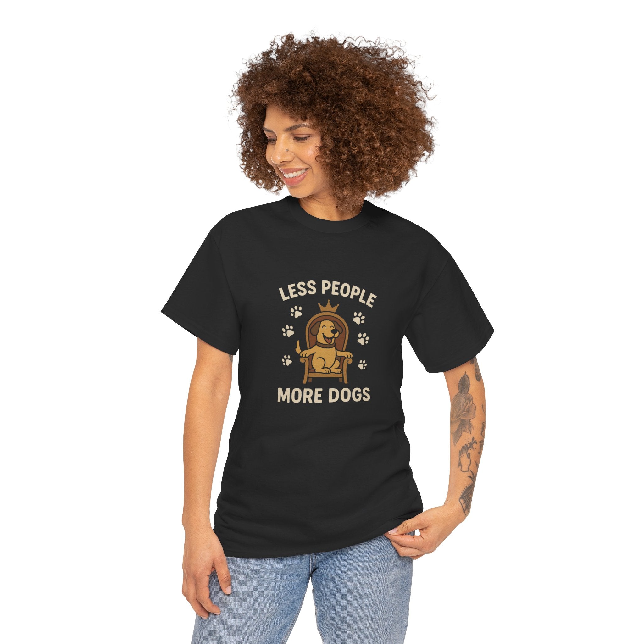 Unisex Heavy Cotton Tee - "Less People More Dogs" Graphic Tee, Dog Lover Gift, Casual T-Shirt, Pet Owner Apparel, Funny Animal Shirt