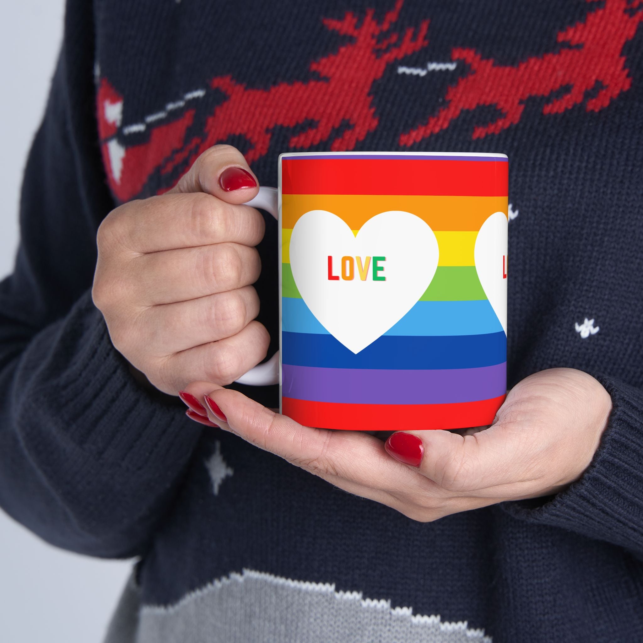 Rainbow Love Ceramic Mug - LGBTQ+ Pride Cup, Coffee Mug, Gift for Friends, Tea Mug, Colorful Drinkware