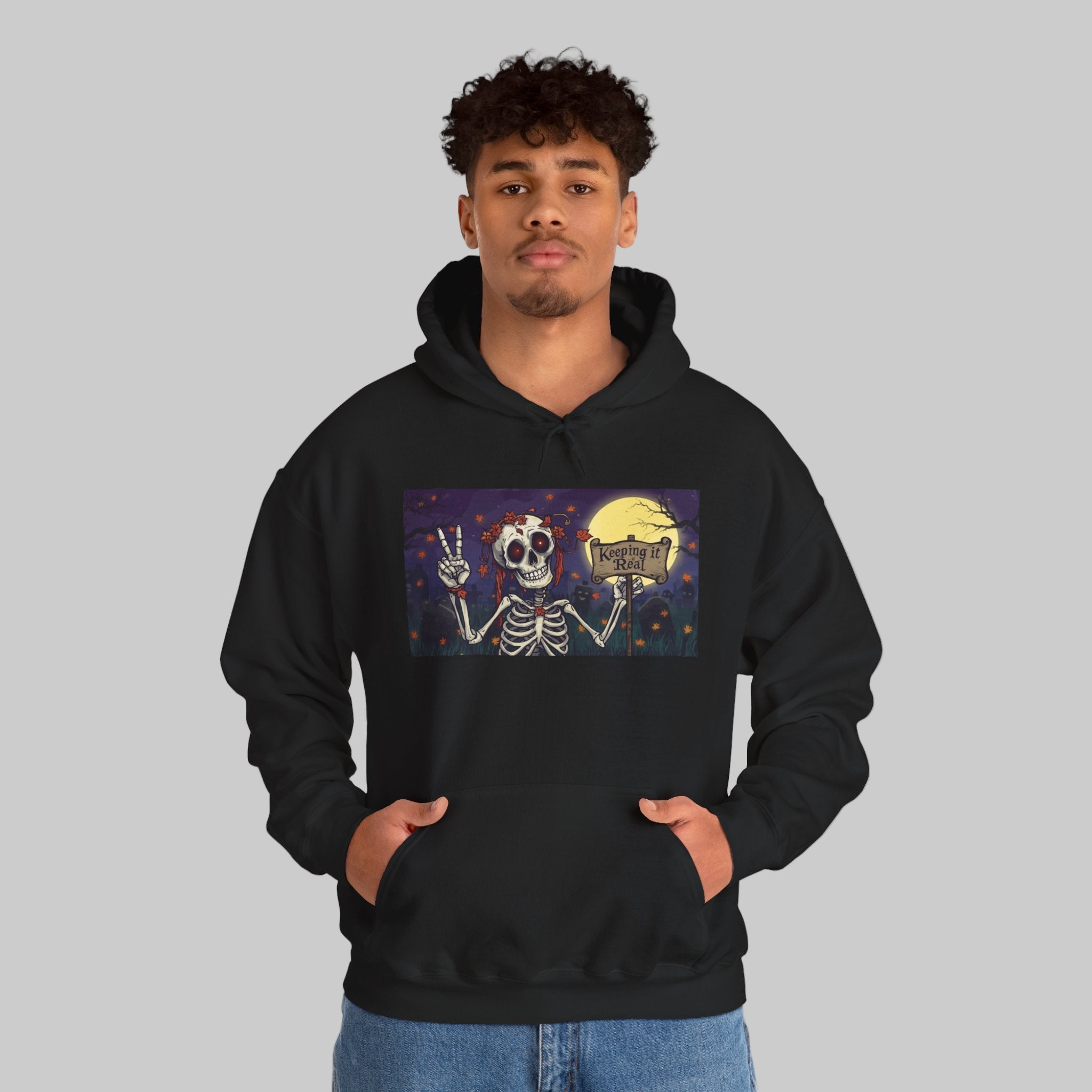 Spooky Skeleton Hoodie | Unisex Heavy Blend Sweatshirt for Halloween, Humor, Casual Wear, Cozy Outfit, Gift Idea, Trendy Fashion