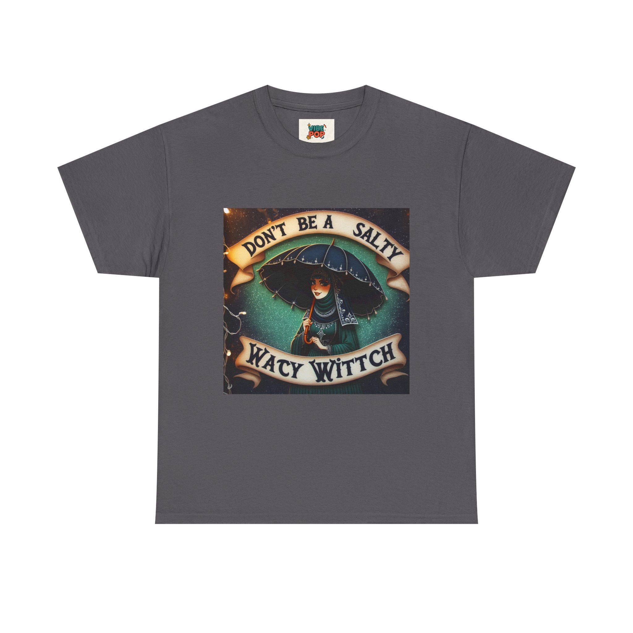 Unisex Heavy Cotton Tee: Salty Witch Graphic Tee, Perfect for Halloween, Gift for Witches, Casual Wear, Witchy Vibes, Statement Tee