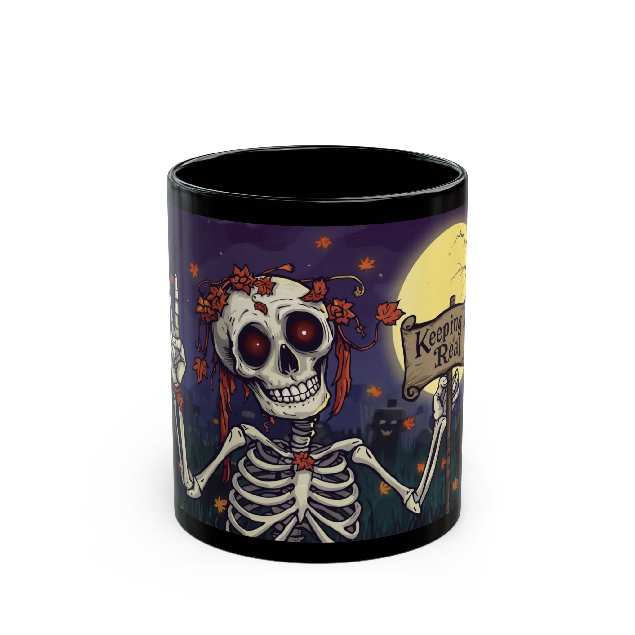 Skeleton Mug: Keeping it Real - Gothic Coffee Cup for Halloween, Spooky Gift, Skeleton Decor, Witchy Vibes, Halloween Celebration