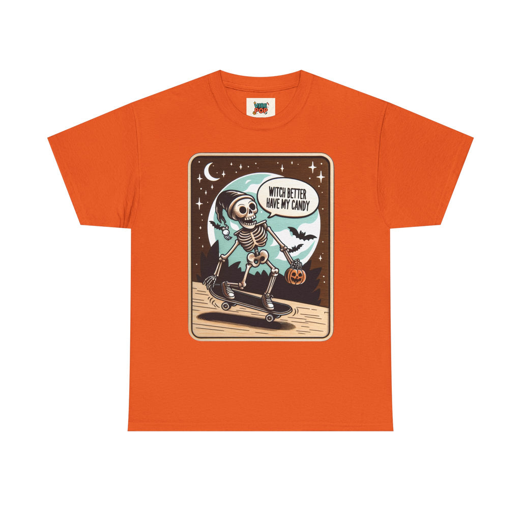 Spooky, Humor, Skeleton Skateboard Unisex Tee, Halloween T-Shirt, Graphic Tee, Casual Wear, Skull Shirt, Fun Autumn Fashion
