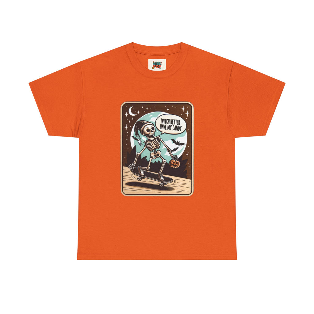 Unisex Heavy Cotton Tee Halloween, witch, candy, humor, skeleton