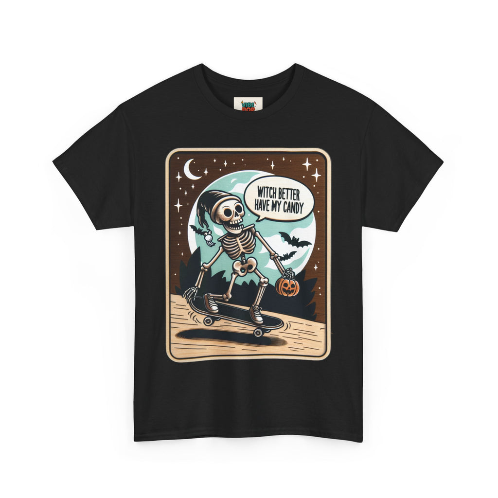 Spooky, Humor, Skeleton Skateboard Unisex Tee, Halloween T-Shirt, Graphic Tee, Casual Wear, Skull Shirt, Fun Autumn Fashion