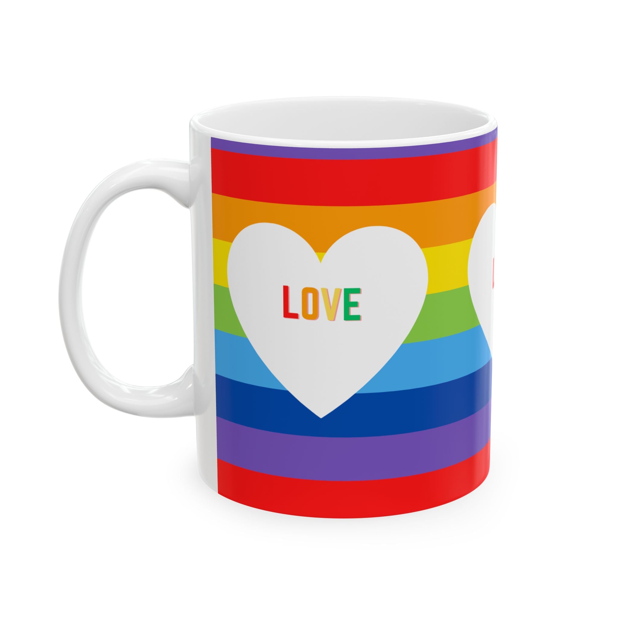 Rainbow Love Ceramic Mug - LGBTQ+ Pride Cup, Coffee Mug, Gift for Friends, Tea Mug, Colorful Drinkware