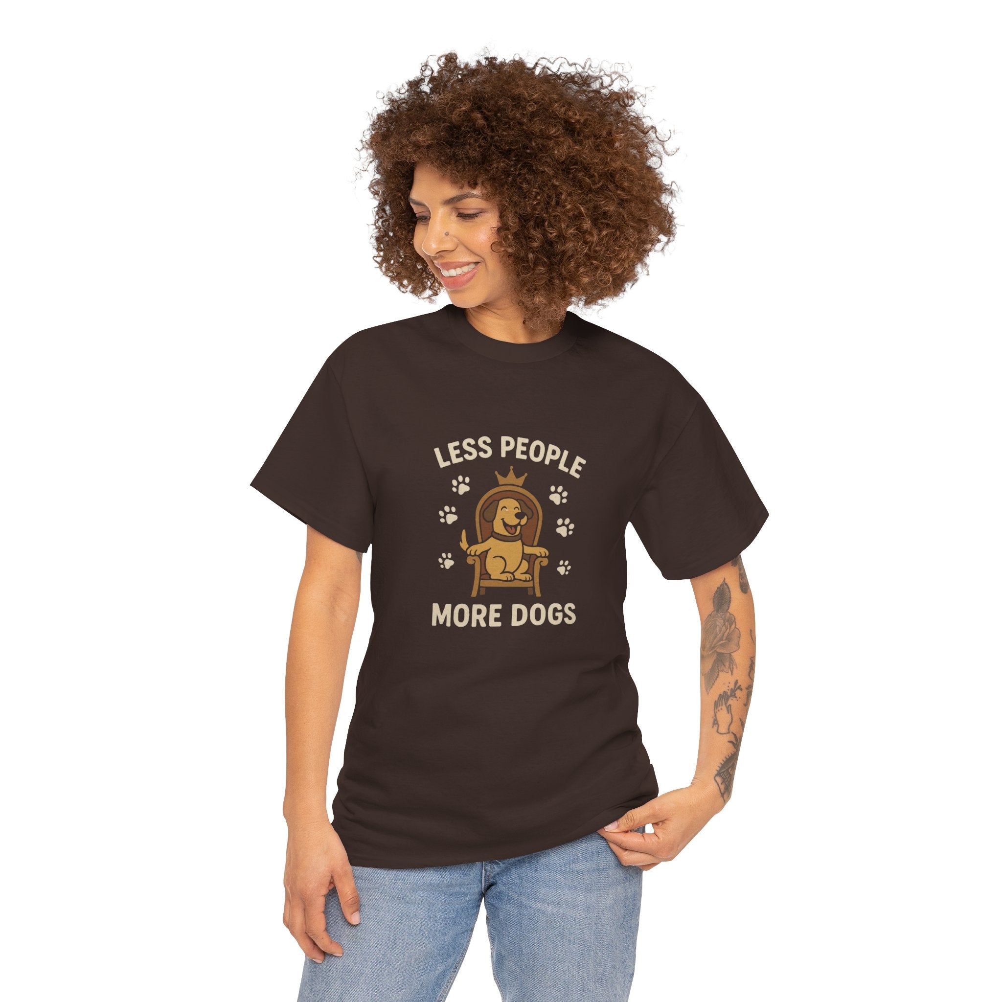 Unisex Heavy Cotton Tee - "Less People More Dogs" Graphic Tee, Dog Lover Gift, Casual T-Shirt, Pet Owner Apparel, Funny Animal Shirt