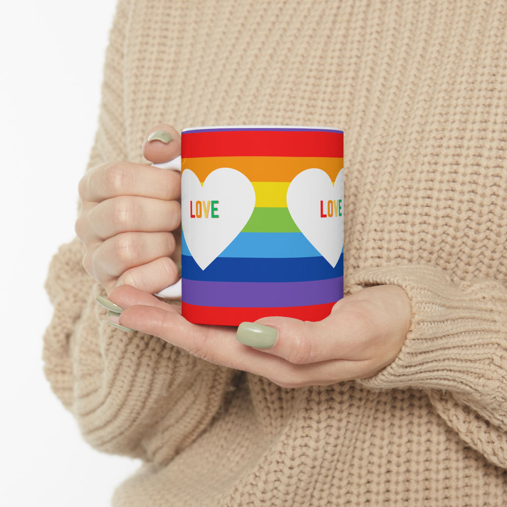 Rainbow Love Ceramic Mug - LGBTQ+ Pride Cup, Coffee Mug, Gift for Friends, Tea Mug, Colorful Drinkware