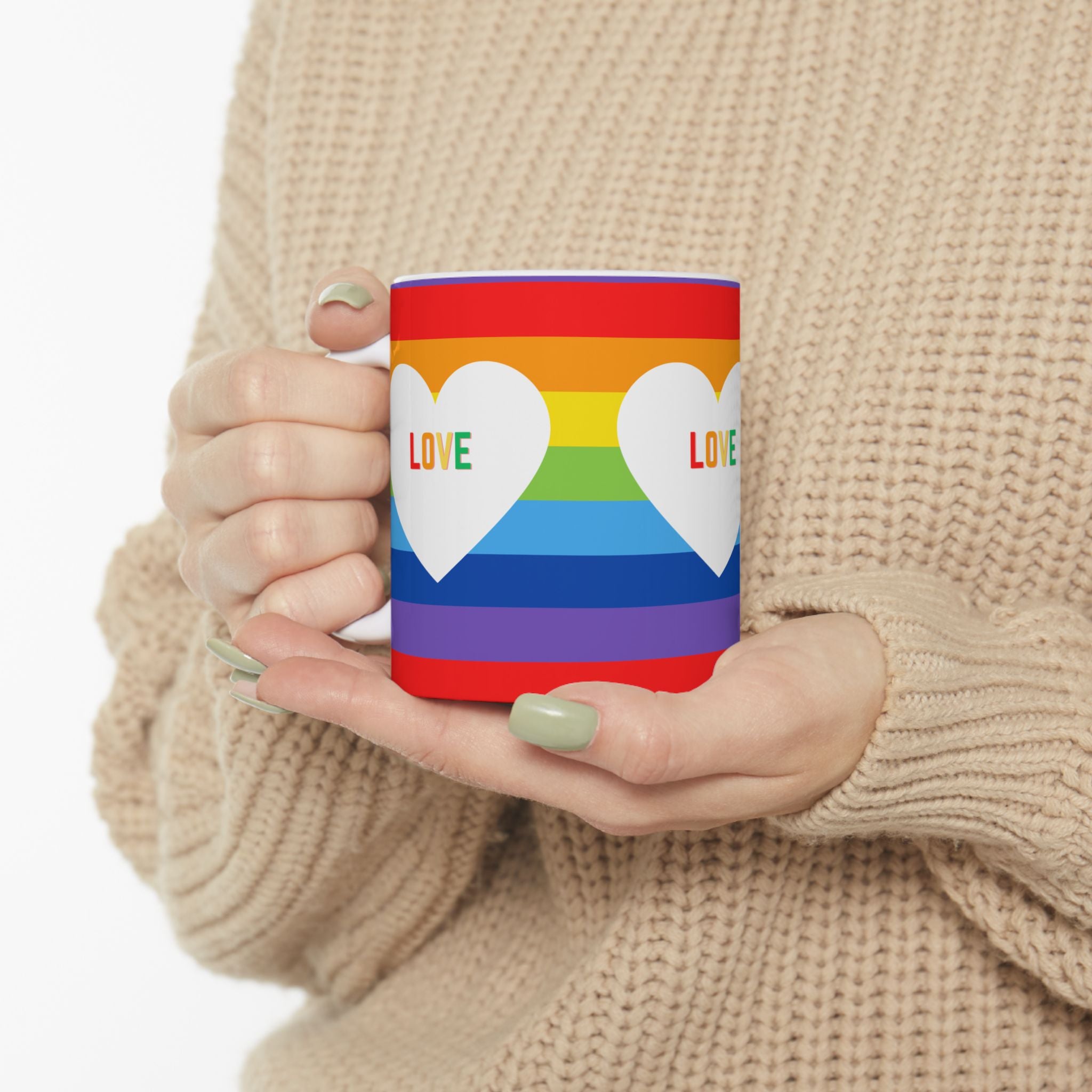 Rainbow Love Ceramic Mug - LGBTQ+ Pride Cup, Coffee Mug, Gift for Friends, Tea Mug, Colorful Drinkware