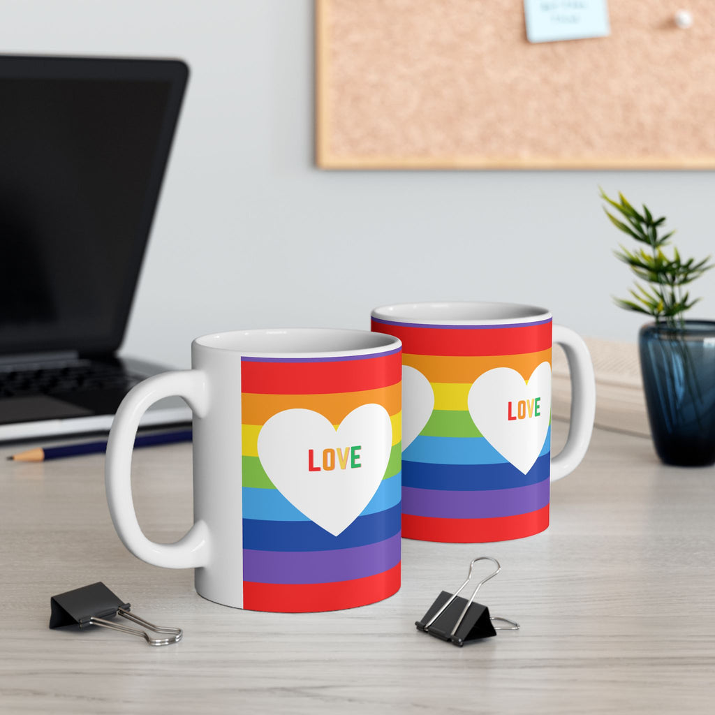 Rainbow Love Ceramic Mug - LGBTQ+ Pride Cup, Coffee Mug, Gift for Friends, Tea Mug, Colorful Drinkware