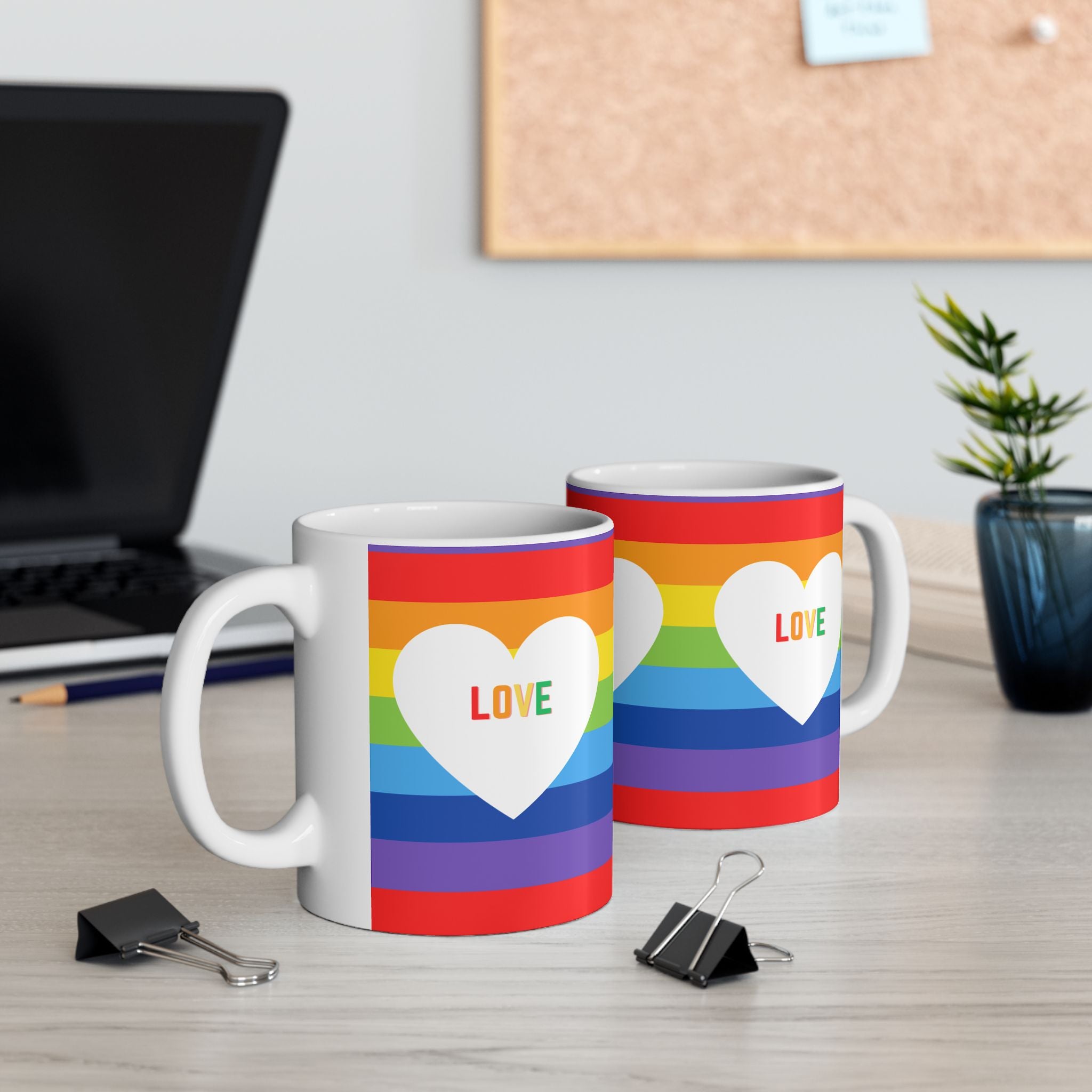 Rainbow Love Ceramic Mug - LGBTQ+ Pride Cup, Coffee Mug, Gift for Friends, Tea Mug, Colorful Drinkware