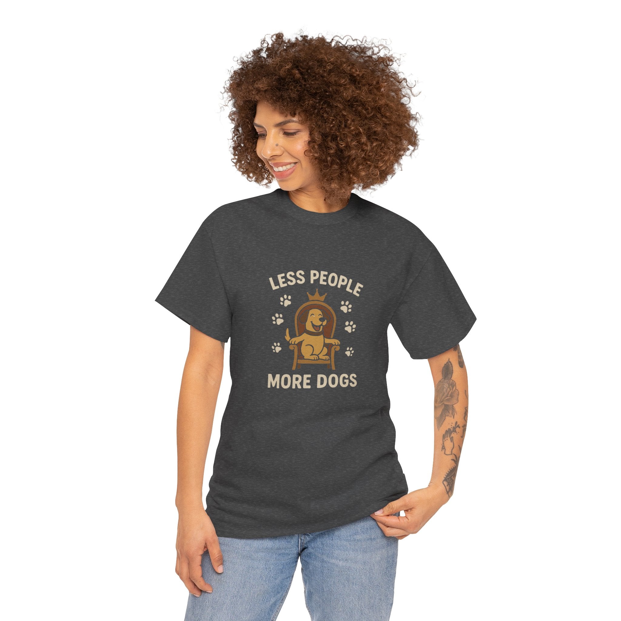 Unisex Heavy Cotton Tee - "Less People More Dogs" Graphic Tee, Dog Lover Gift, Casual T-Shirt, Pet Owner Apparel, Funny Animal Shirt