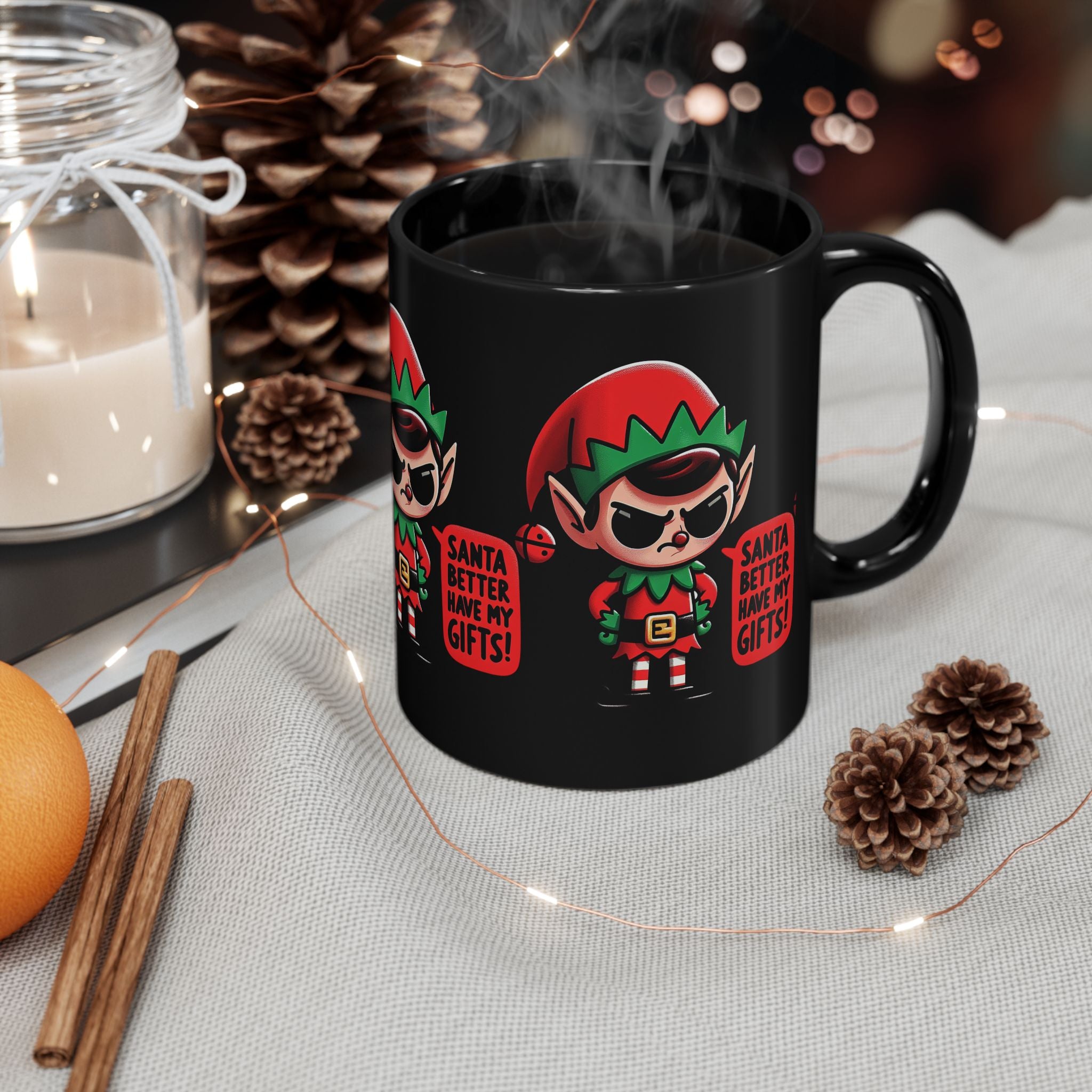 Festive Christmas Mug, Santa Gift Mug, Funny Holiday Coffee Mug, Cute Elf Mug, Gift for Friends, Holiday Decor