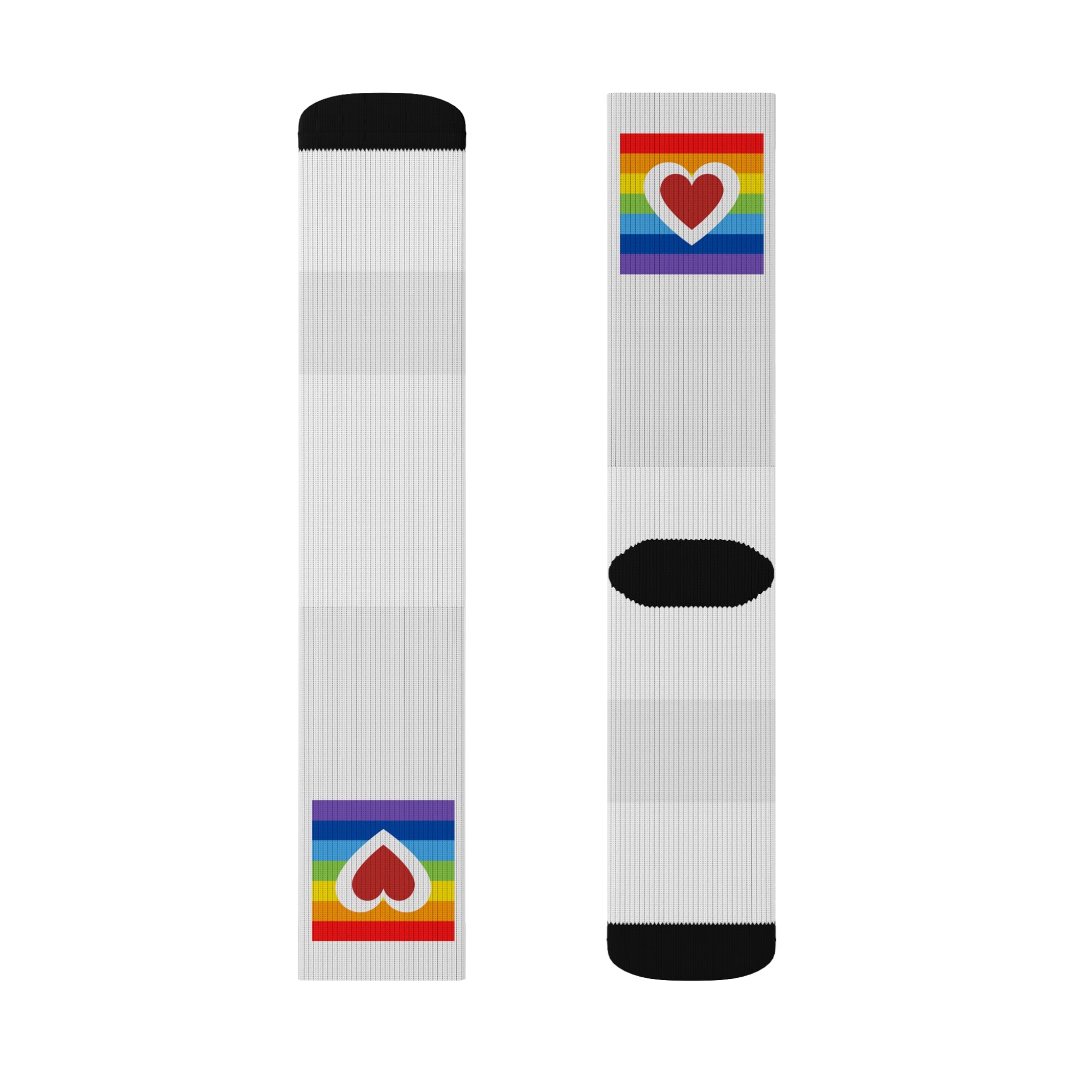 Rainbow Heart Sublimation Socks - LGBTQ+ Pride, Comfortable Wear, Gift for Friends, Fashion Accessory, Cozy Footwear