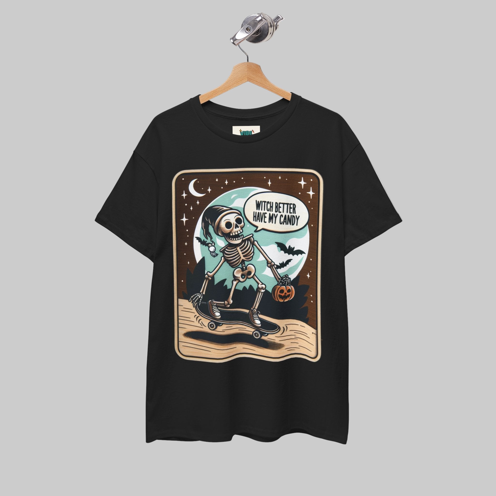 Spooky, Humor, Skeleton Skateboard Unisex Tee, Halloween T-Shirt, Graphic Tee, Casual Wear, Skull Shirt, Fun Autumn Fashion