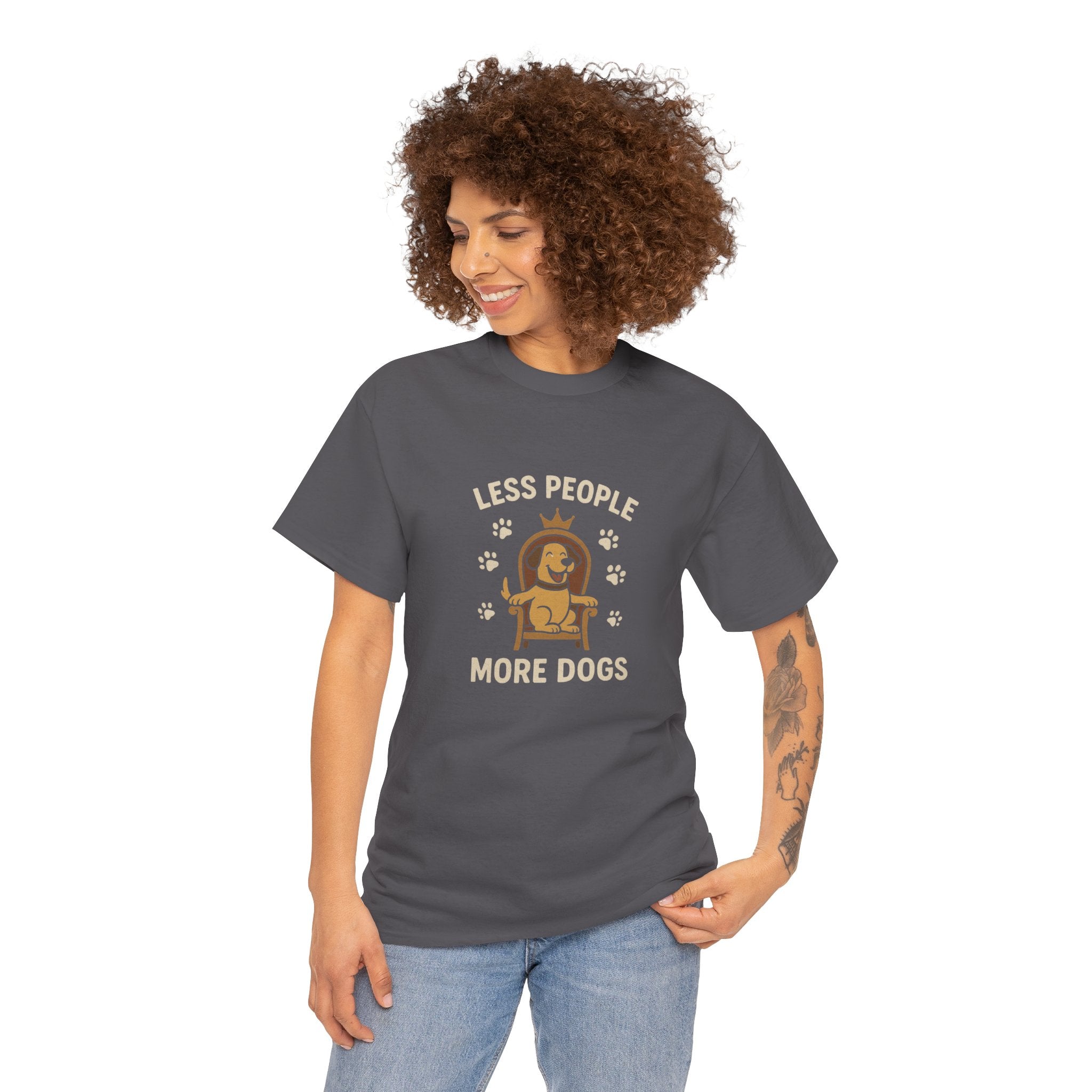 Unisex Heavy Cotton Tee - "Less People More Dogs" Graphic Tee, Dog Lover Gift, Casual T-Shirt, Pet Owner Apparel, Funny Animal Shirt