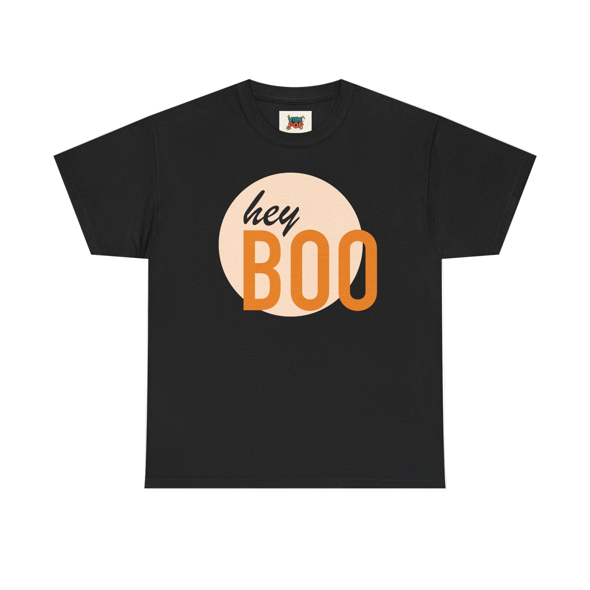 Hey Boo Unisex Heavy Cotton Tee - Casual Fall Shirt, Halloween Apparel, Cute Gift for Friends, Everyday Wear, Cozy Vibe