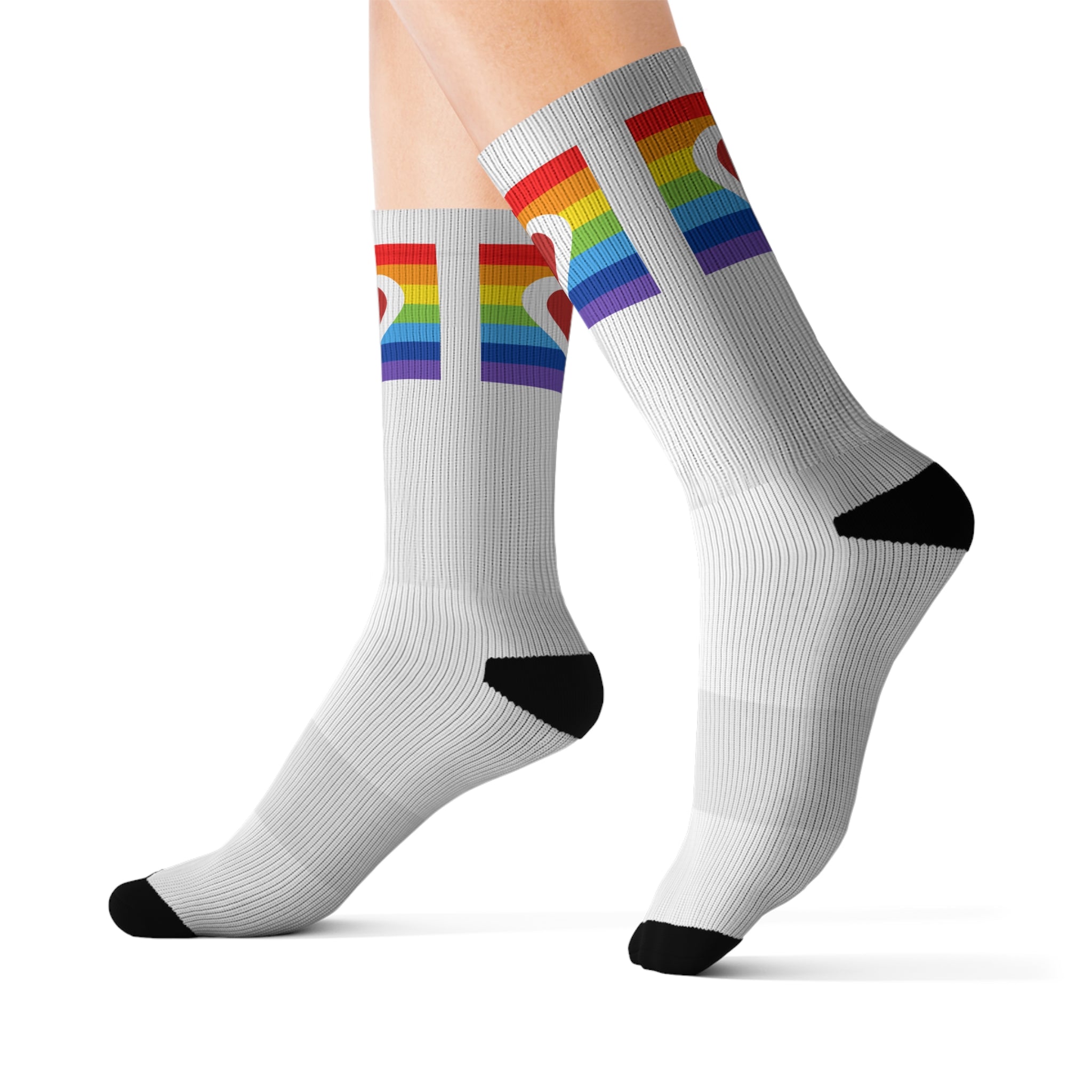Rainbow Heart Sublimation Socks - LGBTQ+ Pride, Comfortable 