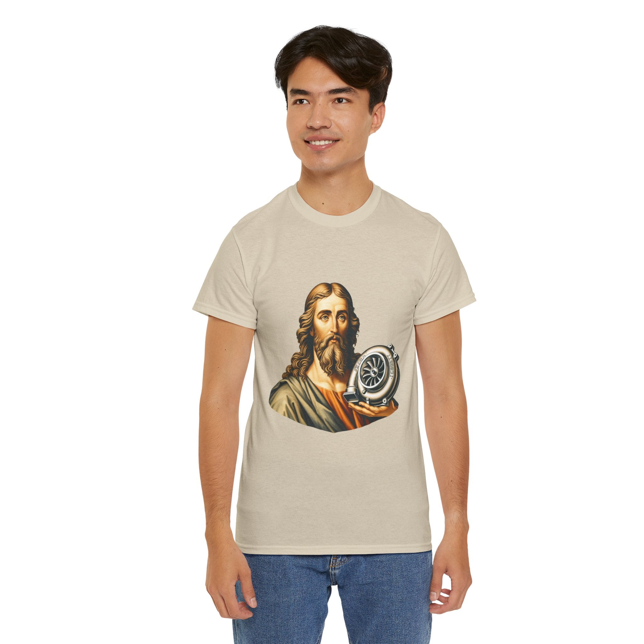 Vintage-Inspired Jesus Turbo Graphic Tee, Unisex Heavy Cotton Tee for Casual Wear, Gifts