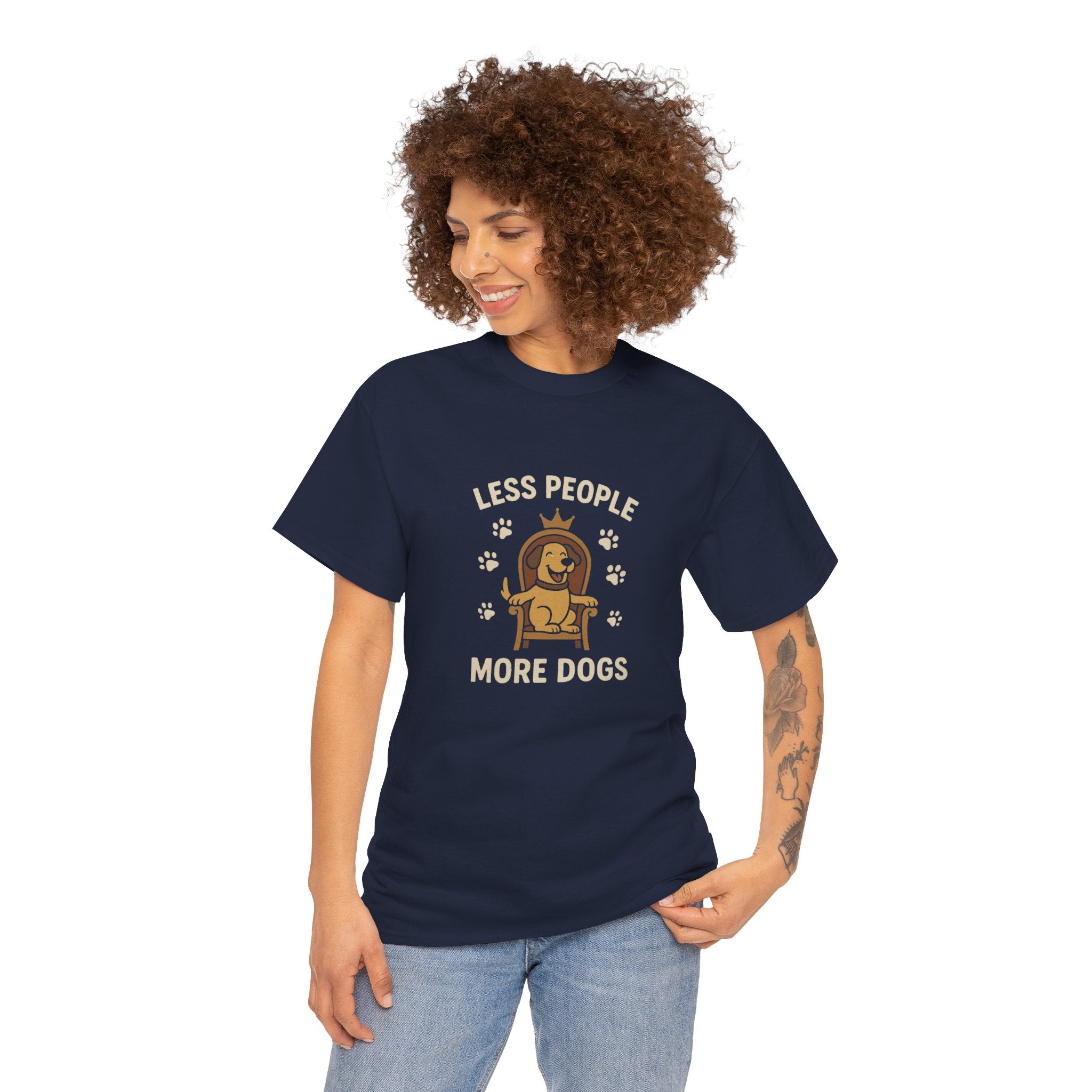 Unisex Heavy Cotton Tee - "Less People More Dogs" Graphic Tee, Dog Lover Gift, Casual T-Shirt, Pet Owner Apparel, Funny Animal Shirt