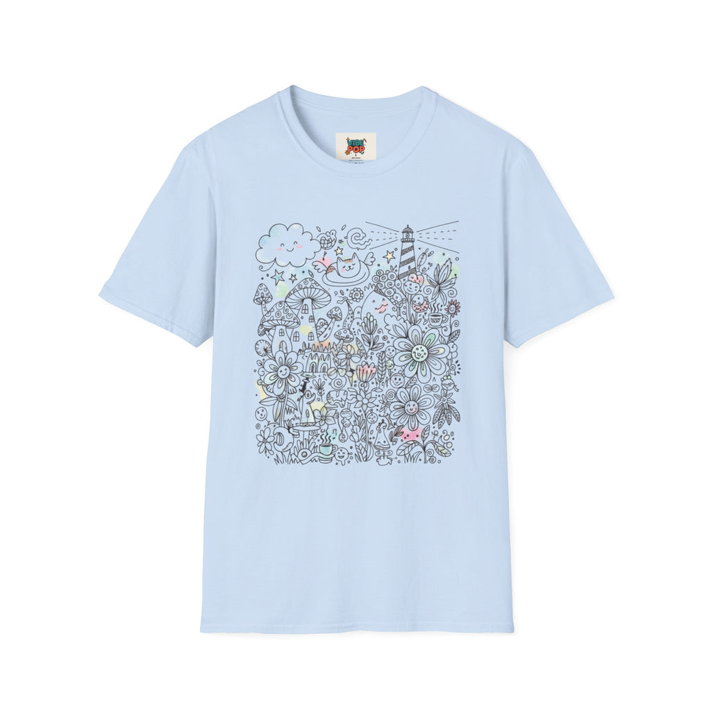 Whimsical Floral Unisex T-Shirt, Cute Graphic Tee for Nature Lovers, Ideal for Summer, Gift for Mom, Birthday Present, Unique Design, Doodle Art Work