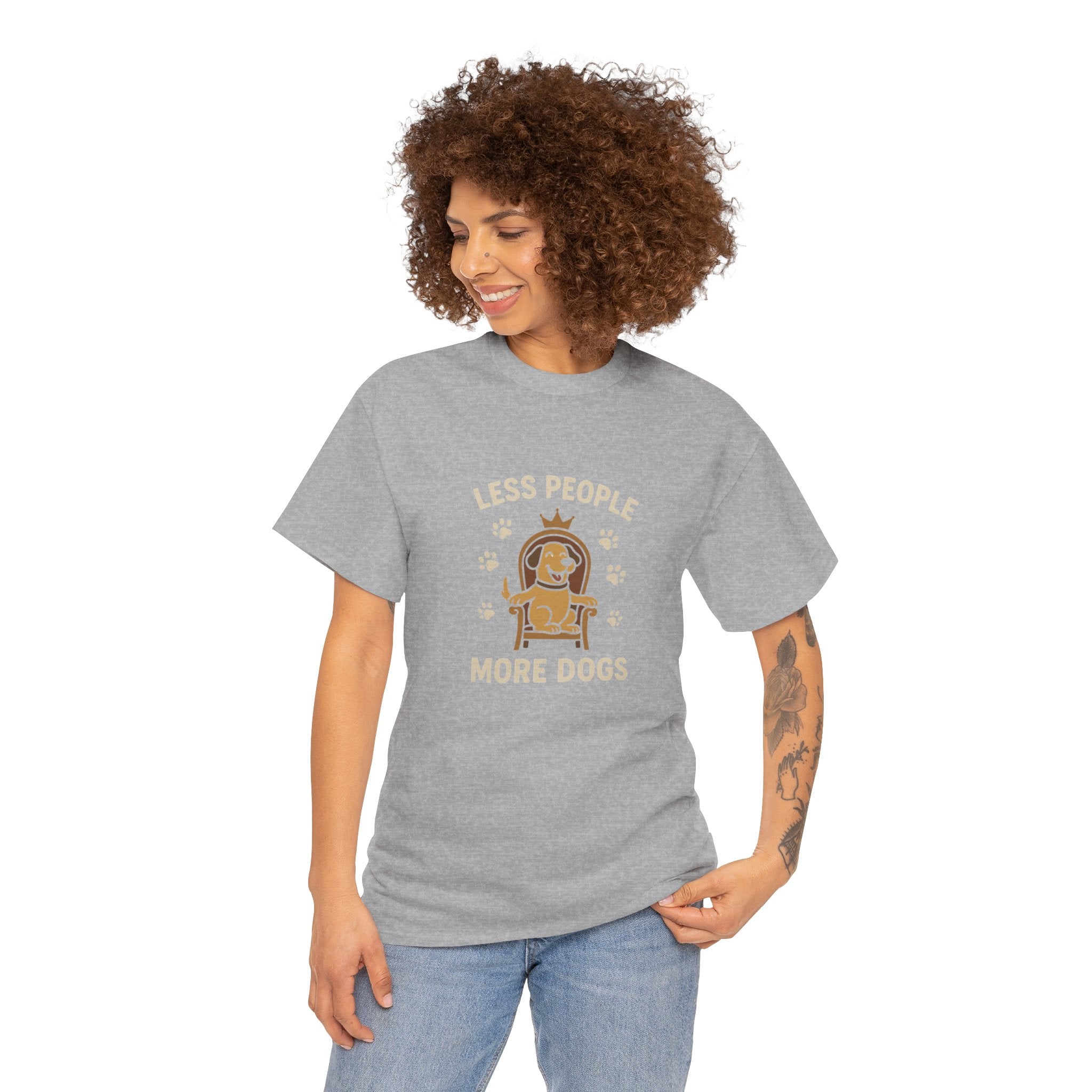 Unisex Heavy Cotton Tee - "Less People More Dogs" Graphic Tee, Dog Lover Gift, Casual T-Shirt, Pet Owner Apparel, Funny Animal Shirt